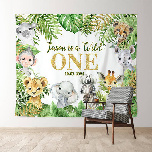 Lofaris Personalized Monstera Animals 1st Birthday Backdrop