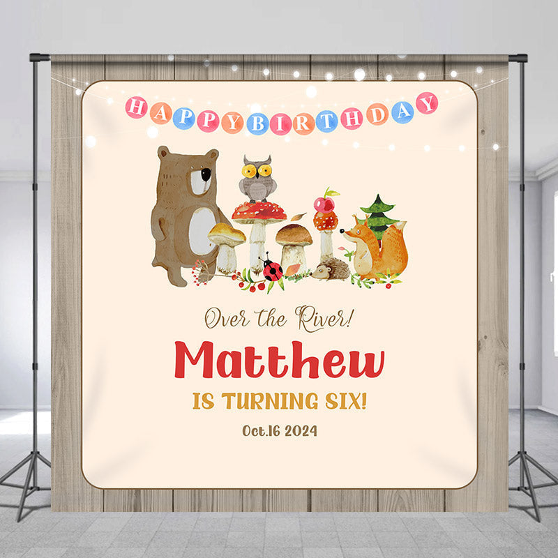 Lofaris Personalized Name Animal Happy 6th Birthday Backdrop