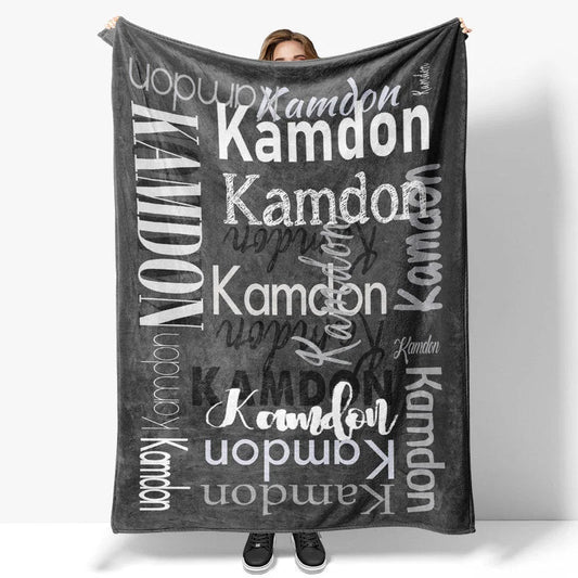 Lofaris Personalized Name Black Blanket For Adult Kid Gift