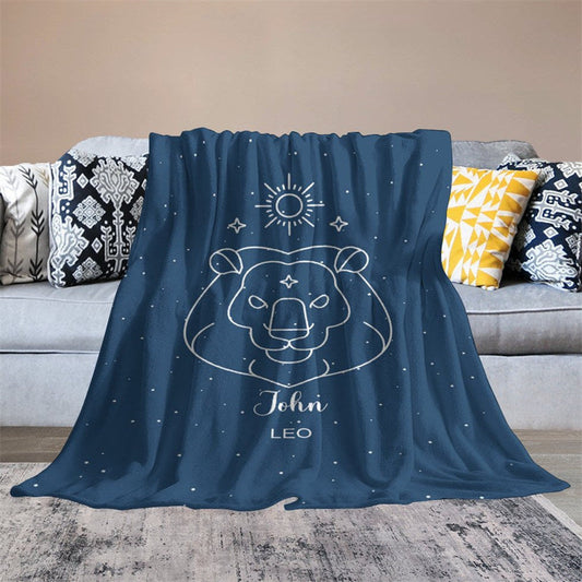 Lofaris Personalized Name Blue Lion Pattern Dots Blanket