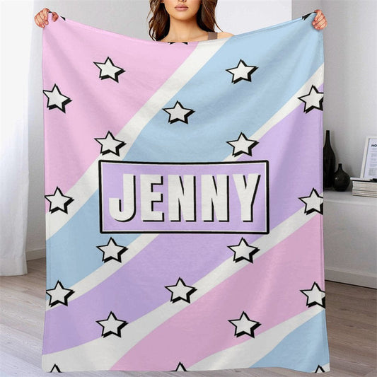Lofaris Personalized Name Candy Colorful Stars Girl Blanket
