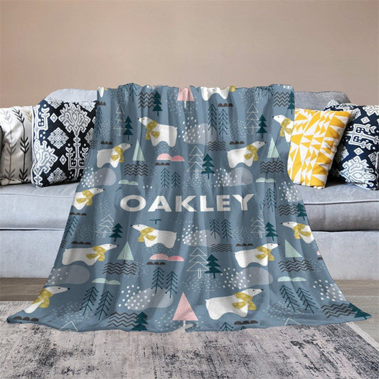 Lofaris Personalized Name Cute Polar Bear Snow Forest Blanket
