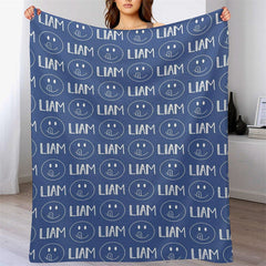Lofaris Personalized Name Cute Smile Emoji Blue Blanket