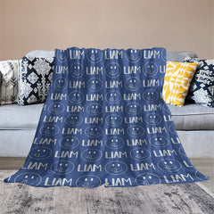 Lofaris Personalized Name Cute Smile Emoji Blue Blanket
