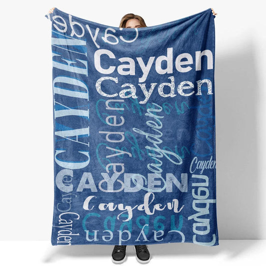 Lofaris Personalized Name Dark Blue Soft Blanket Kids Gift