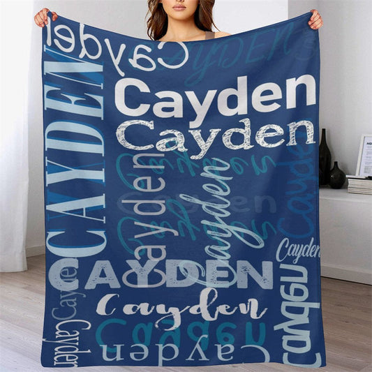 Lofaris Personalized Name Dark Blue Soft Blanket Kids Gift