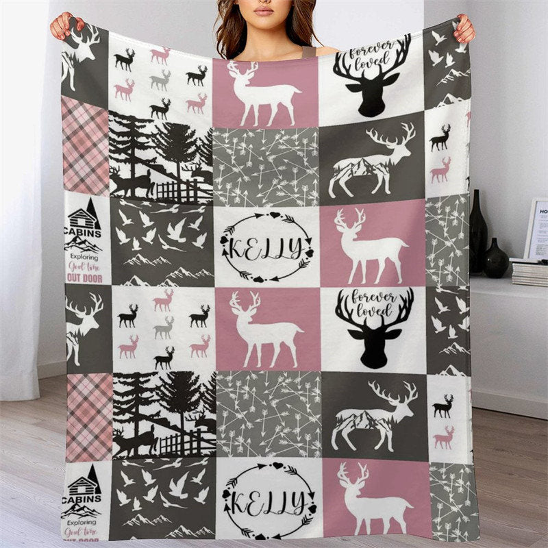 Lofaris Personalized Name Elk Woodland Animal Warm Blanket