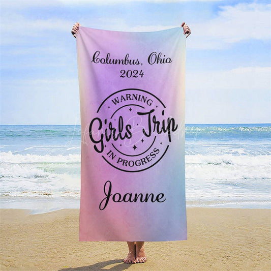 Lofaris Personalized Name Girls Trip In Progress Beach Towel