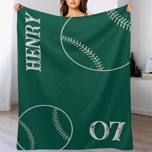 Lofaris Personalized Name Green Baseball Sports Style Blanket