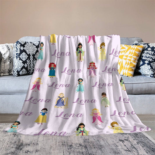 Lofaris Personalized Name Pink Princess Baby Girl Blanket