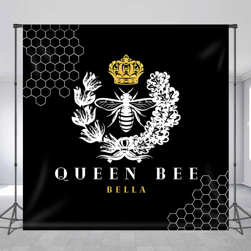 Lofaris Personalized Name Queen Bee Black Birthday Backdrop