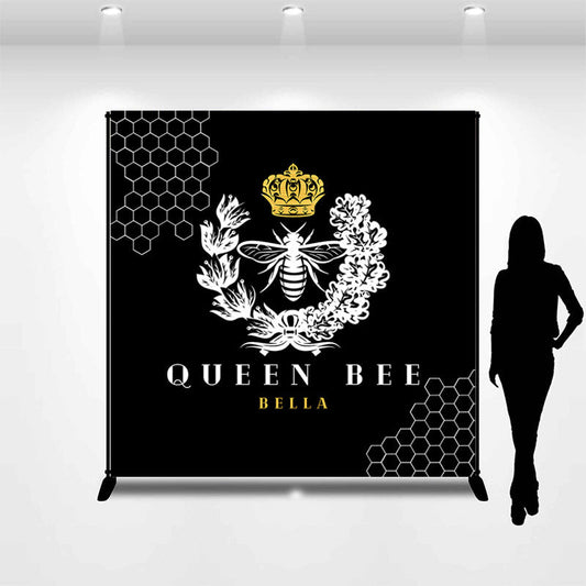 Lofaris Personalized Name Queen Bee Black Birthday Backdrop
