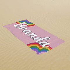 Lofaris Personalized Name Rainbow Pink Beach Towel