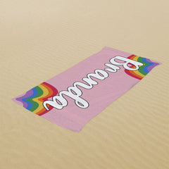 Lofaris Personalized Name Rainbow Pink Beach Towel