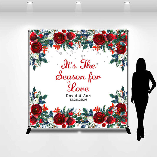 Lofaris Personalized Name Red Rose Diamond Wedding Backdrop