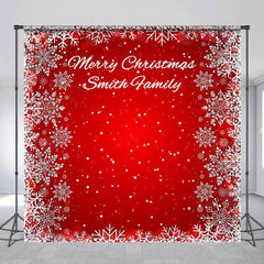 Lofaris Personalized Name Red Snowflake Christmas Backdrop