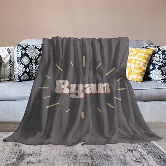 Lofaris Personalized Name Retro Simple Grey Soft Blanket