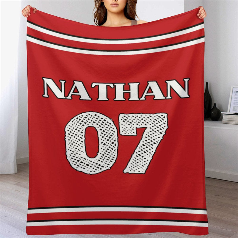 Lofaris Personalized Name Sports Jersey Red Warm Blanket