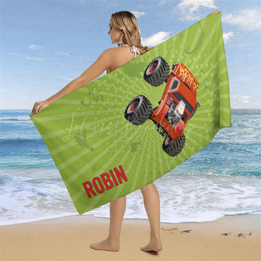 Lofaris Personalized Name Various Racing Cars Beach Towel
