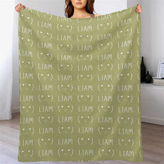 Lofaris Personalized Name Voguish Emoji Green Soft Blanket