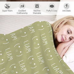 Lofaris Personalized Name Voguish Emoji Green Soft Blanket