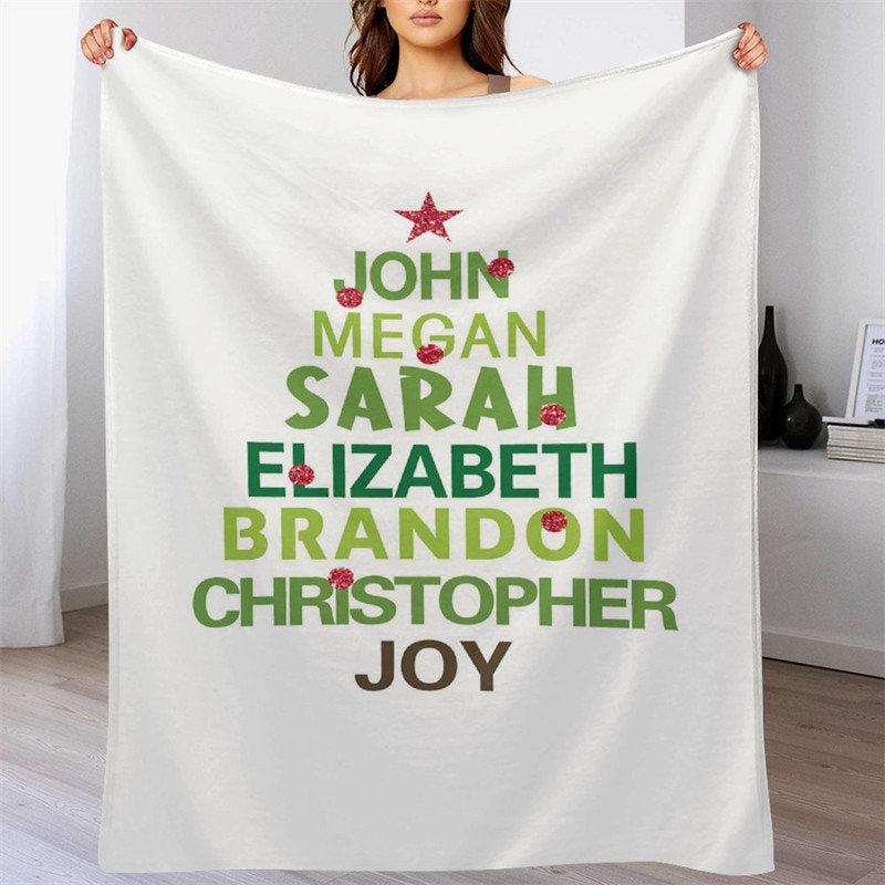 Lofaris Personalized Name White Text Tree Christmas Blanket