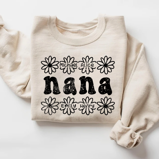 Lofaris Personalized Nana Flower And Grandkids Sweatshirt