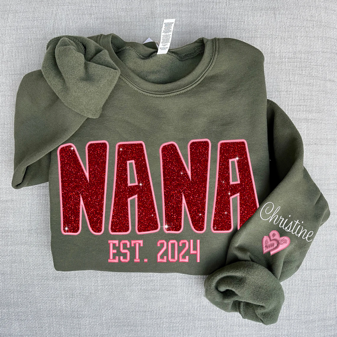 Lofaris Personalized Nana Glitter Embroidered Mama Sweatshirt