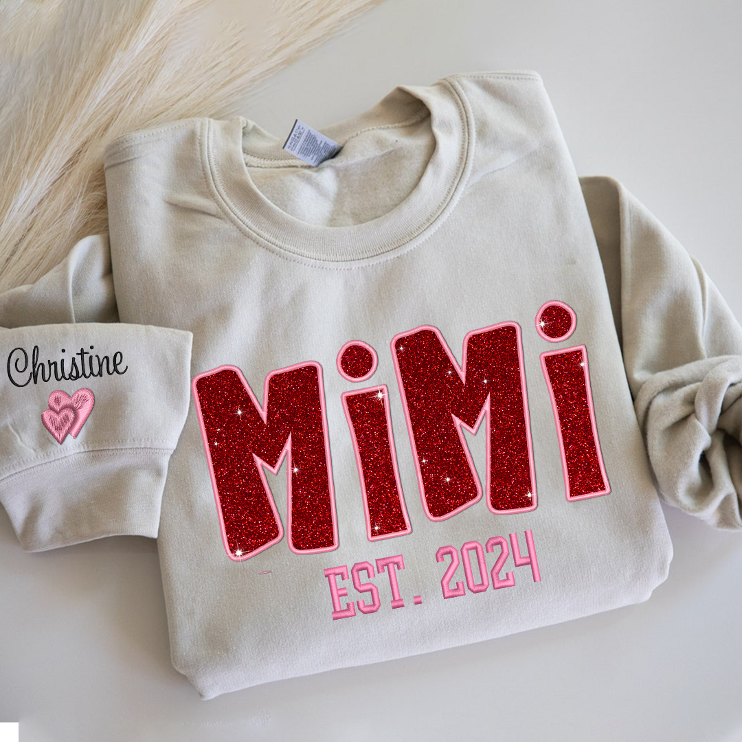 Lofaris Personalized Nana Glitter Embroidered Mama Sweatshirt