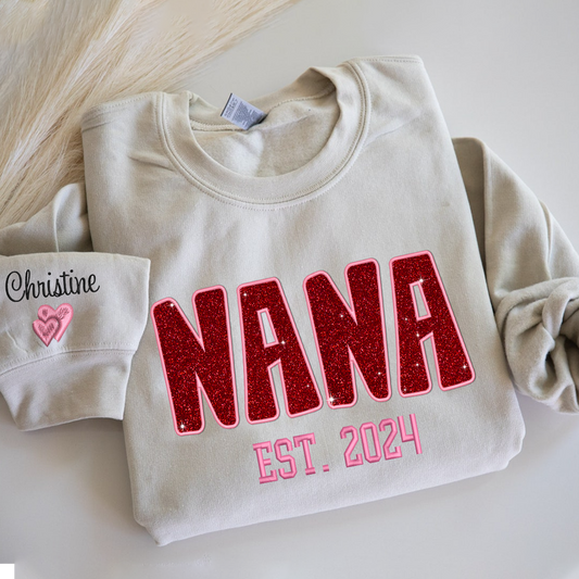 Lofaris Personalized Nana Glitter Embroidered Mama Sweatshirt
