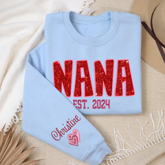 Lofaris Personalized Nana Glitter Embroidered Mama Sweatshirt