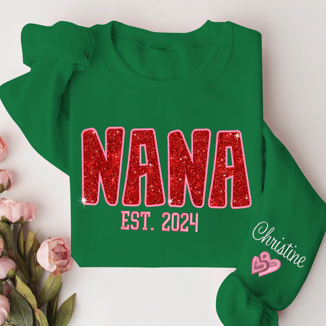 Lofaris Personalized Nana Glitter Embroidered Mama Sweatshirt