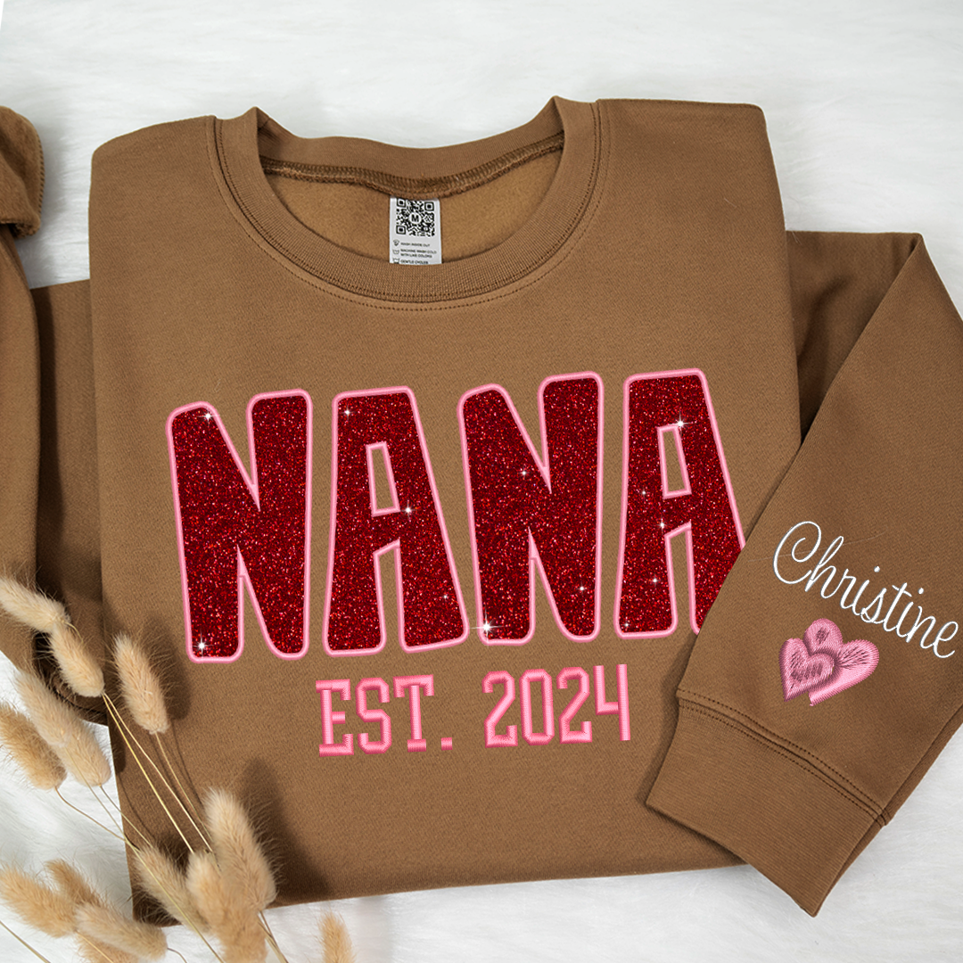 Lofaris Personalized Nana Glitter Embroidered Mama Sweatshirt