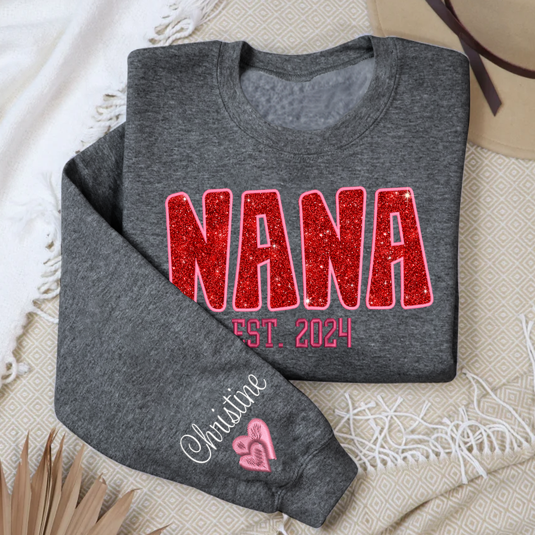 Lofaris Personalized Nana Glitter Embroidered Mama Sweatshirt