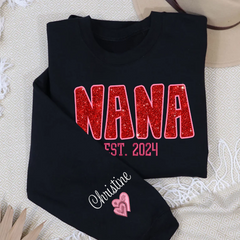 Lofaris Personalized Nana Glitter Embroidered Mama Sweatshirt