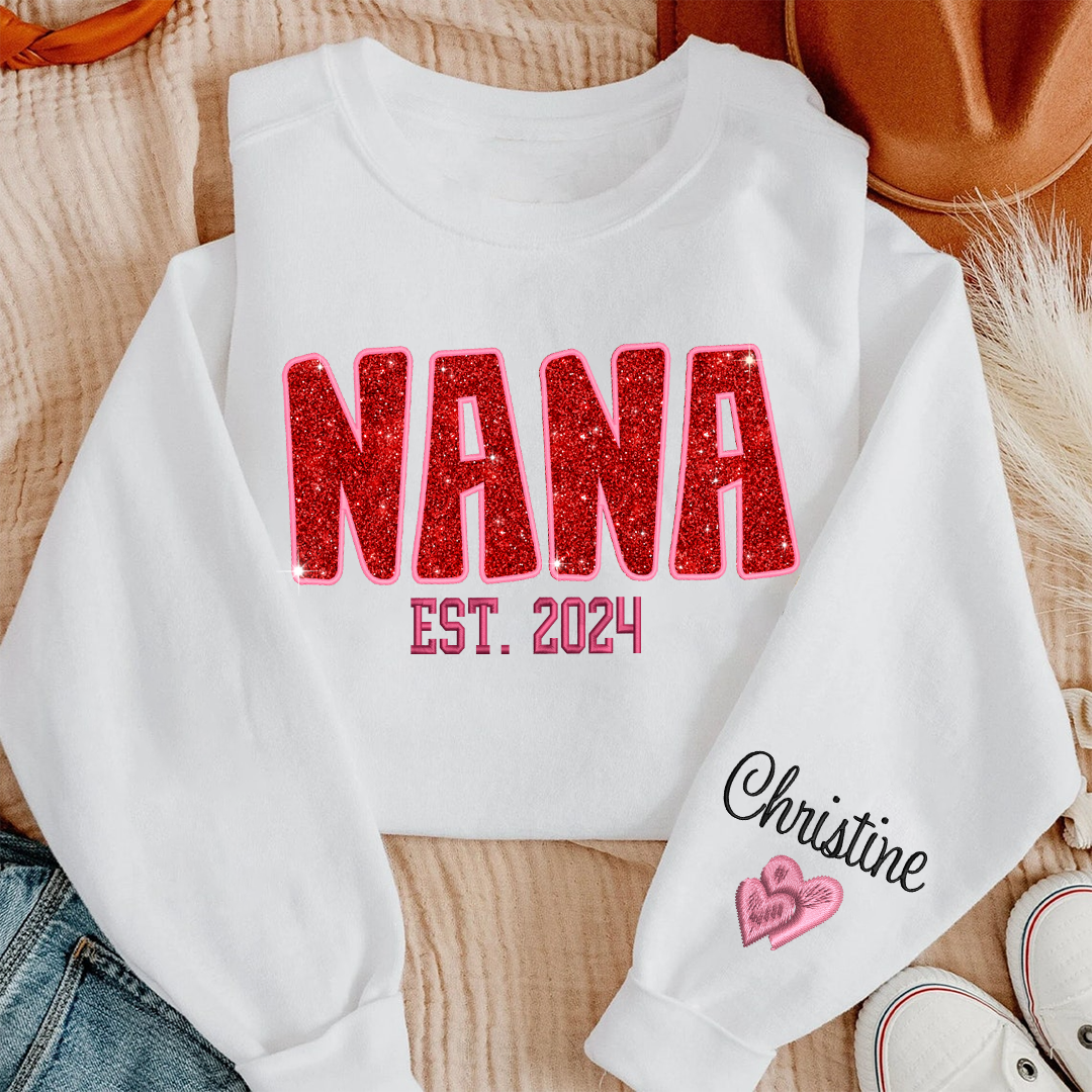 Lofaris Personalized Nana Glitter Embroidered Mama Sweatshirt