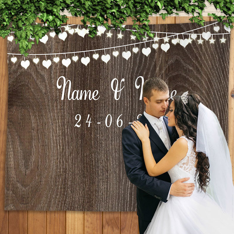 Lofaris Personalized Nature Brown Wooden Wedding Backdrop Banner