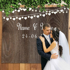 Lofaris Personalized Nature Brown Wooden Wedding Backdrop Banner