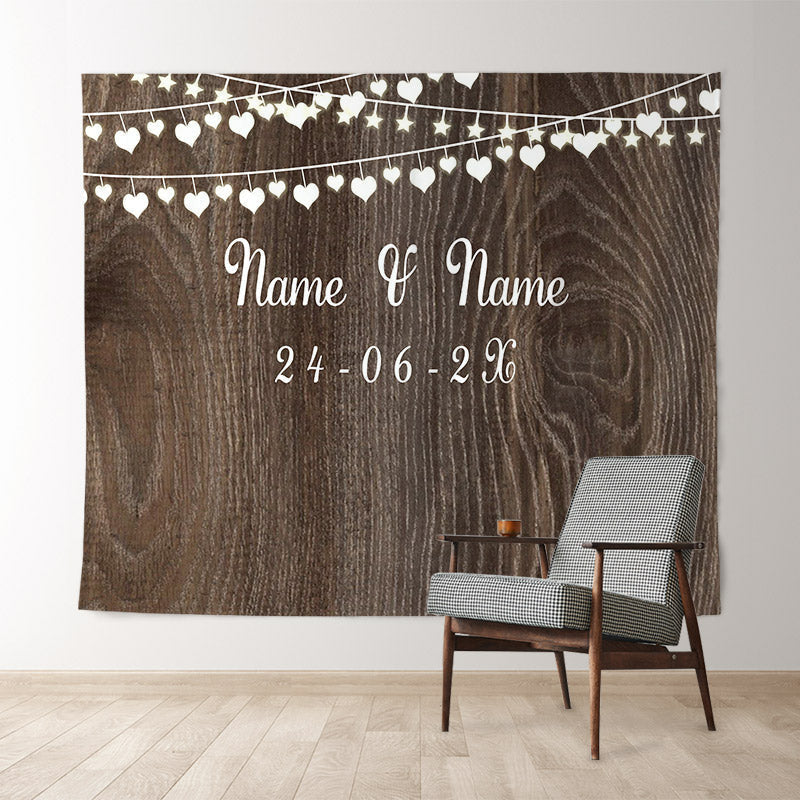 Lofaris Personalized Nature Brown Wooden Wedding Backdrop Banner