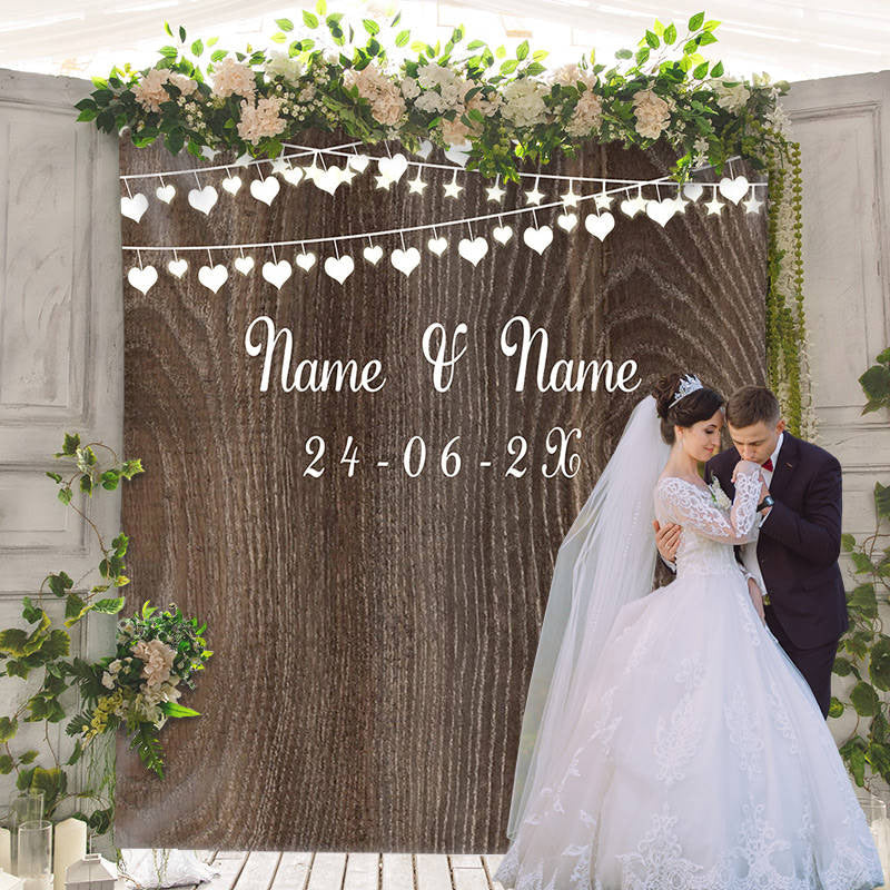 Lofaris Personalized Nature Brown Wooden Wedding Backdrop Banner