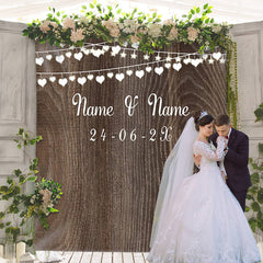 Lofaris Personalized Nature Brown Wooden Wedding Backdrop Banner