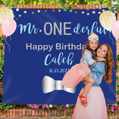 Lofaris Personalized Onederful Blue Birthday Backdrop Banner