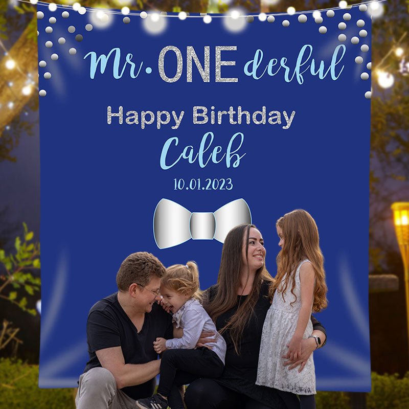 Lofaris Personalized Onederful Blue Birthday Backdrop Banner