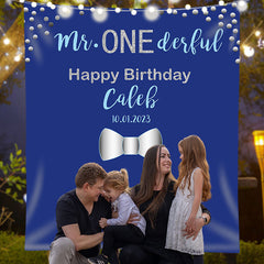Lofaris Personalized Onederful Blue Birthday Backdrop Banner