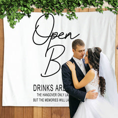 Lofaris Personalized Open Bar Sign Wedding Backdrop Banner