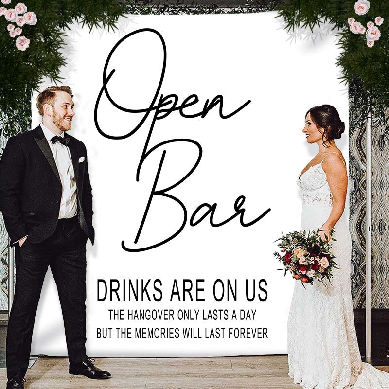 Lofaris Personalized Open Bar Sign Wedding Backdrop Banner