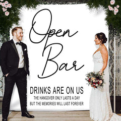 Lofaris Personalized Open Bar Sign Wedding Backdrop Banner