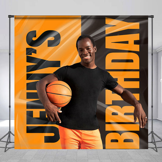Lofaris Personalized Orange Black Sports Name Birthday Backdrop