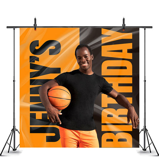 Lofaris Personalized Orange Black Sports Name Birthday Backdrop
