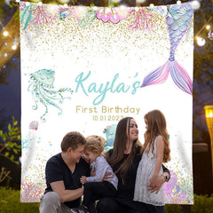 Lofaris Personalized Pastel Mermaid Birthday Backdrop Banner